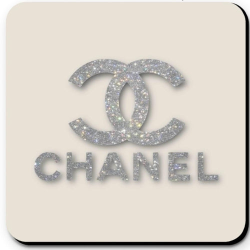 CHANEL Glitter Logo Coasters in Neutral Nude Tones - Set of 4 Glossy Coasters