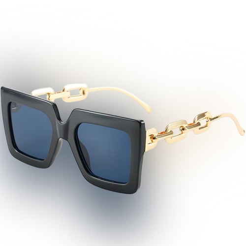 DESIGNER Black & Gold Sunglasses with Golden Tone Chain Link Arms 2 Pair