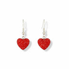 Red Heart Earrings with Red Crystal Embellishments - Sterling Silver