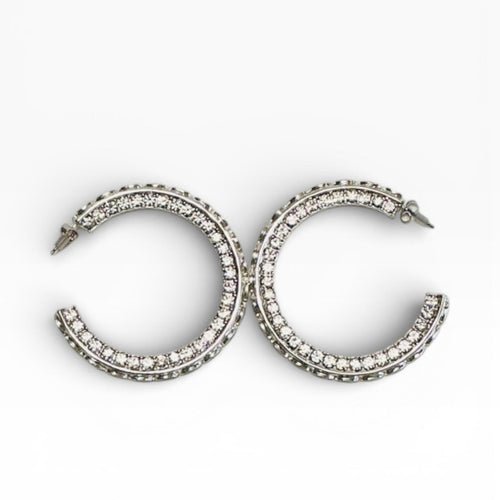 Silver Marcasite Textured Hoop Earrings