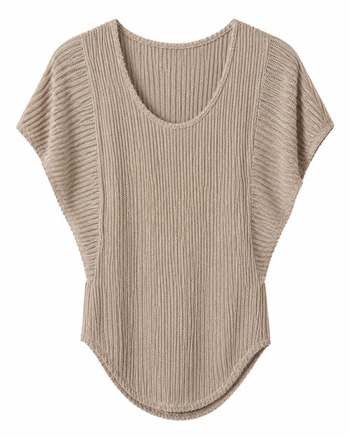 Discreet Beige Open-Knit Draped Tunic Top Small • Versatile
