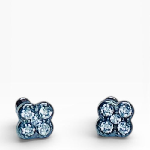 1/2Ct Diamond Bezel Clover Flower Earrings with Flat Back - Sable & Red