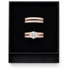 14k Rose Gold-Plate Double Row Stackable Wedding Engagement Ring 2-piece Set - Sable & Red