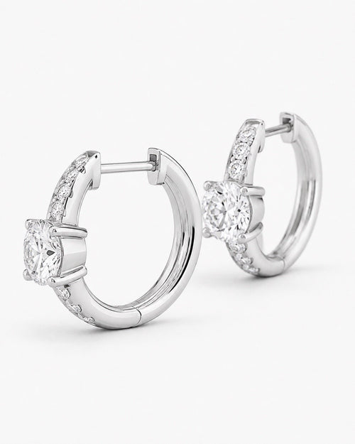 1.50 cttw Diamond Huggie Hoop Earrings, 925 Sterling Silver - Sable & Red