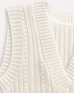 White Sleeveless Knit Tunic Top Deep V-Neck