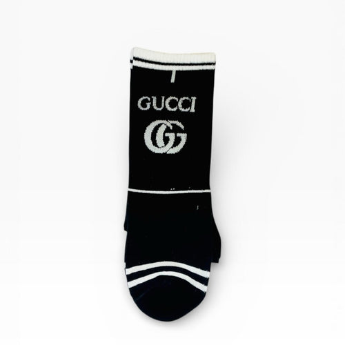 Authentic Gucci Logo Cotton-Blend Socks in Black and White