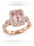 1.6 ct. t.w. Morganite & 1/5 ct. t.w. Cubic Zirconia Halo Ring in 14k Rose Gold - Sable & Red