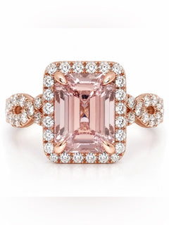 1.6 ct. t.w. Morganite & 1/5 ct. t.w. Cubic Zirconia Halo Ring in 14k Rose Gold - Sable & Red