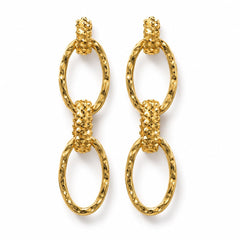 18K Gold-Plated Textured Oval Link Drop Earrings 2” Statement - Sable & Red