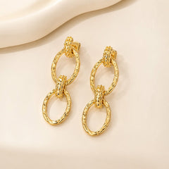 18K Gold-Plated Textured Oval Link Drop Earrings 2” Statement - Sable & Red