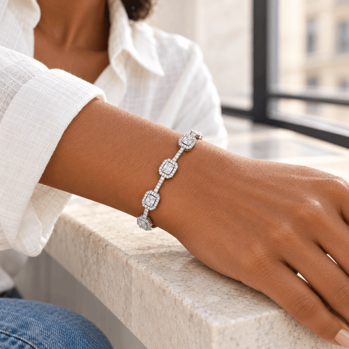 18K White Gold-Plated Cubic Zirconia Bangle Bracelet – The Celeste - Sable & Red