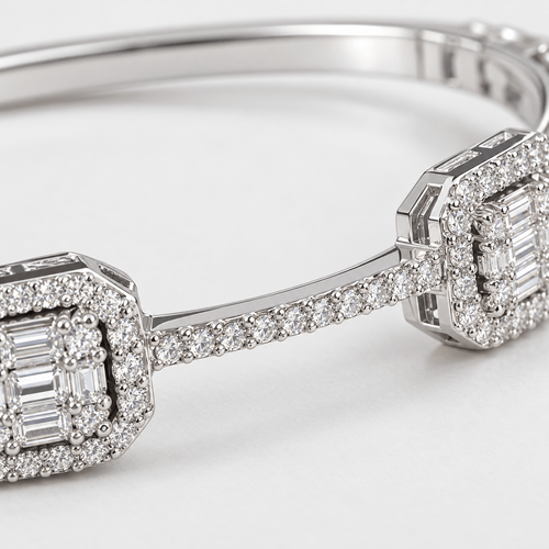 18K White Gold-Plated Cubic Zirconia Bangle Bracelet – The Celeste - Sable & Red