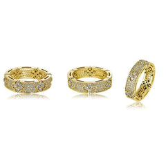 18k Yellow Gold Ring Band w/ Zirconia - Clover Stackable Ring - Sable & Red