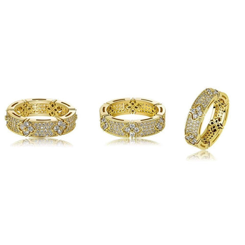 18k Yellow Gold Ring Band w/ Zirconia - Clover Stackable Ring - Sable & Red