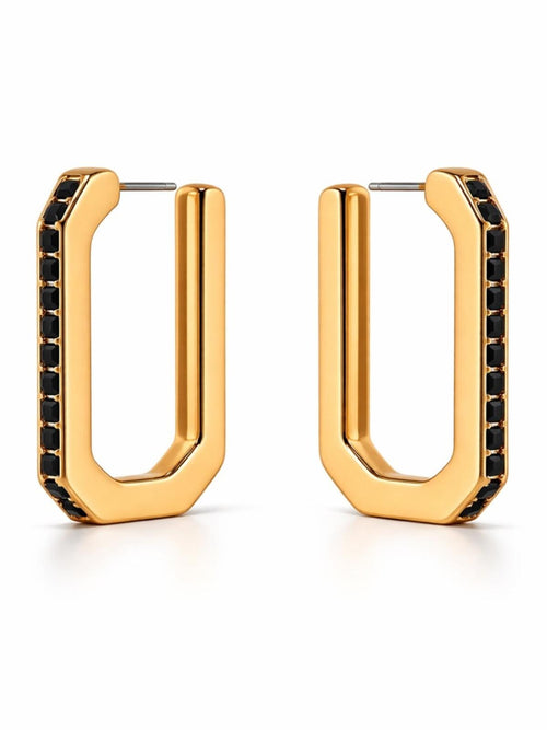1CTW Pave Onyx Gold Elongated Oval Huggie Earrings - Sable & Red