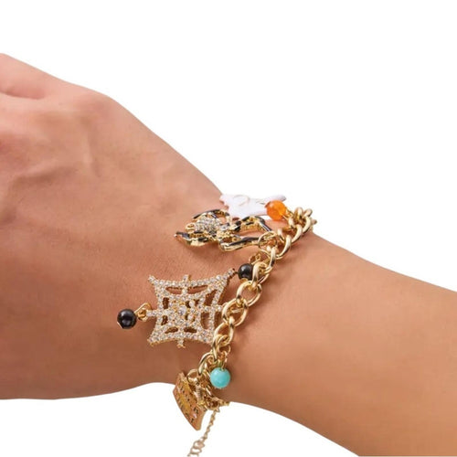 Halloween Charm Bracelet on Gold Chain | Super Cute | Spooky, Ghost, Spider Web