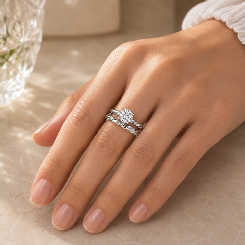 2.4 CTW Cubic Zirconia Solitaire Bridal Ring Set - Sable & Red