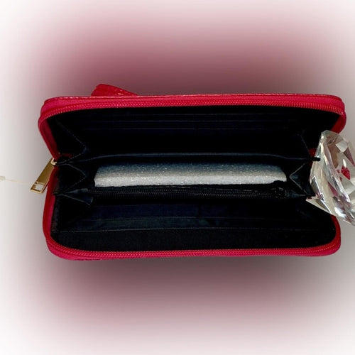 DESIGNER Luxury Pink Croc-Embossed Wristlet Wallet with Gold Emblem