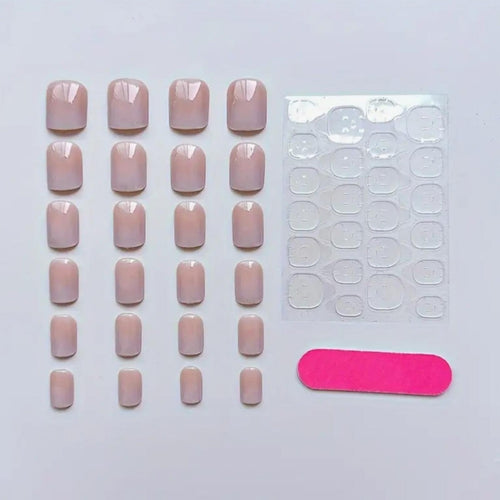 24pcs Glossy Jelly Pink Gradient Press-On Glue-On Short Oval Fake Nails - Sable & Red
