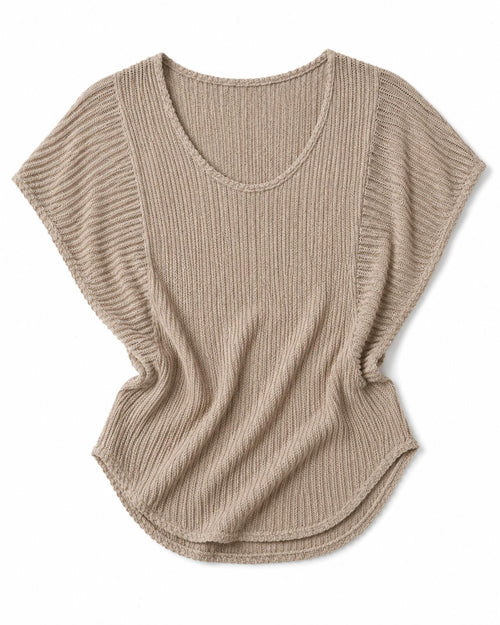 Discreet Beige Open-Knit Draped Tunic Top Small • Versatile
