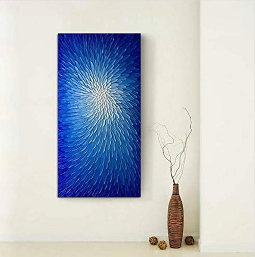 AMEI 30x60 Ocean Blue White Hand-Painted Textured Abstract Canvas Wall Art