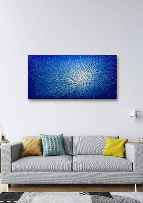 AMEI 30x60 Ocean Blue White Hand-Painted Textured Abstract Canvas Wall Art
