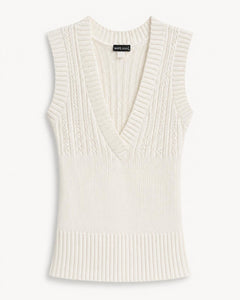 White Sleeveless Knit Tunic Top Deep V-Neck