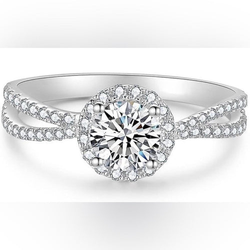 14K White Gold 1.0 Carat Cubic Zirconia 4-prong Engagement Ring - Size 9