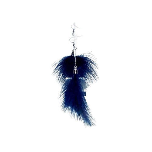 Navy Blue Feather Statement Earrings Drop Dangle Lightweight Fluffy Boho Trendy