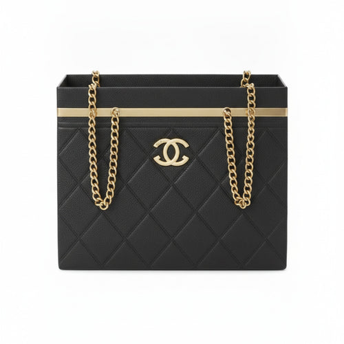 Black Quilted Box Mini Bag with Gold Hardware * Flower Bouquet Holder