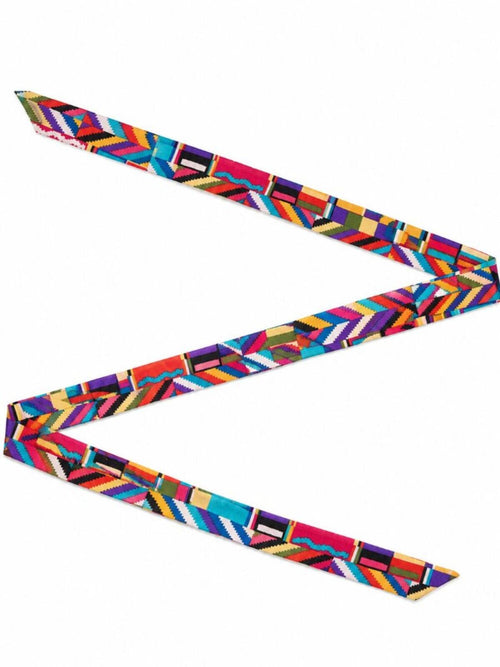 Multicolor Geometric Skinny Scarf Hair Neck Bag Accent