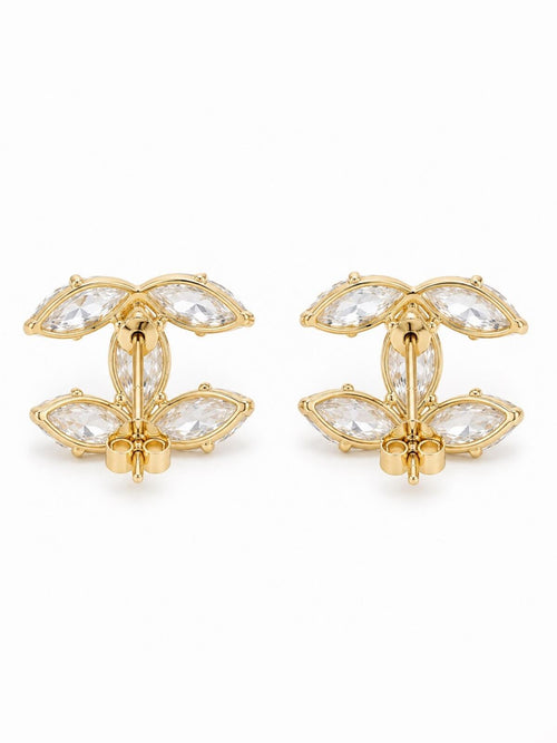 Gold Crystal CC Stud Earrings