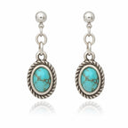 Sterling Silver Turquoise Oval Drop Stud Earrings