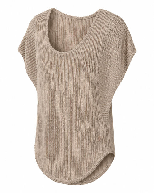 Discreet Beige Open-Knit Draped Tunic Top Small • Versatile