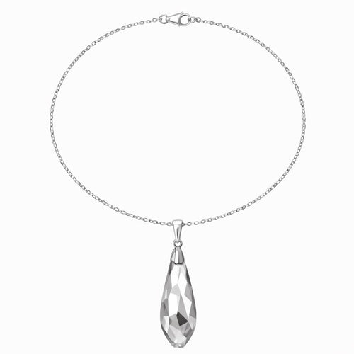 Swarovski Elements 925 Sterling Silver Teardrop Crystal Pendant Necklace 16”