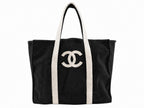 CHANEL VIP Coco Mark 31 Rue Cambon Cream & Black Canvas Tote Bag - Reversible