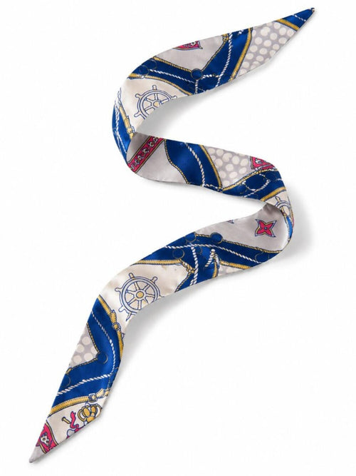 Nautical Print Skinny Silk Scarf Hair Neck Bag Accent