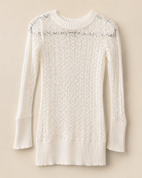 Candie’s White Open Knit V-Neck Sweater Top Size Large Rayon Long Sleeve Tunic