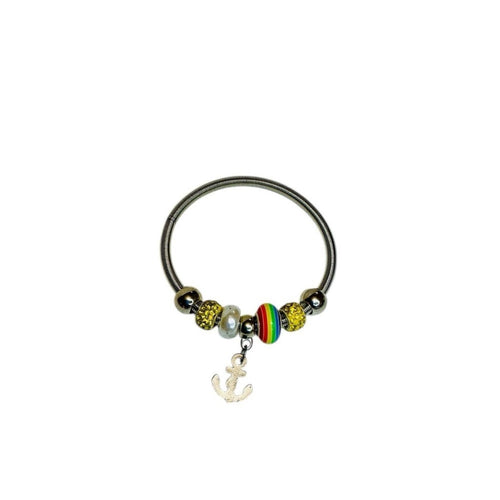 Pride Anchor Charm Bracelet – Silver, Colorful Beads & 2.5” Diameter Rainbow