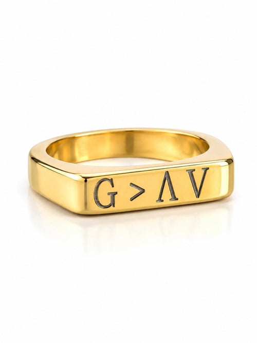 Gold Tone Engraved Band Ring Size 7 • God is Greater Than the Highs and Lows