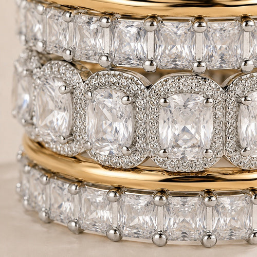 8.75 CTW White Sapphire Cushion Cut Stacking 5-piece Ring Set - Sable & Red