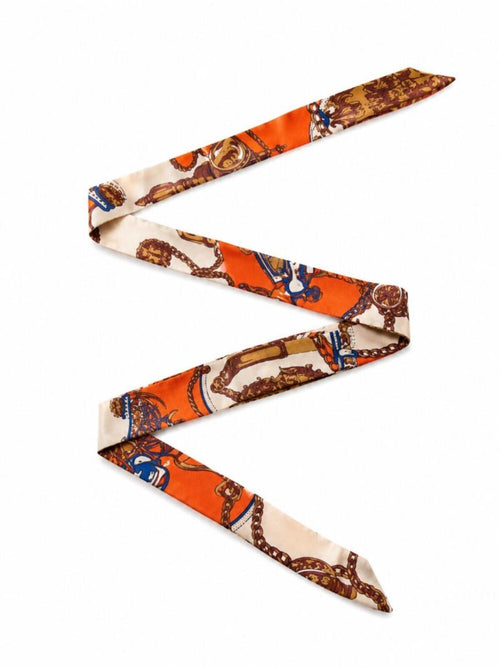 Orange Brown Equestrian Silk Hair Scarf Handle Wrap Neck Accent