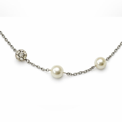 Pearl & Crystal Accent Silver Chain Necklace 18” Minimalist