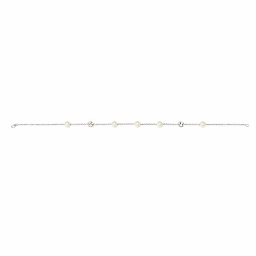 Pearl & Crystal Accent Silver Chain Necklace 18” Minimalist