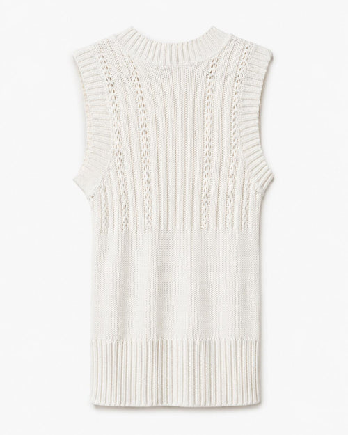 White Sleeveless Knit Tunic Top Deep V-Neck Women’s Small