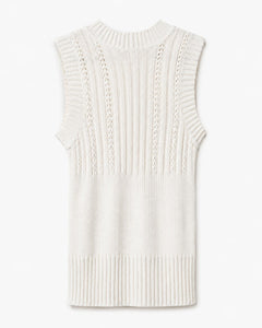 White Sleeveless Knit Tunic Top Deep V-Neck