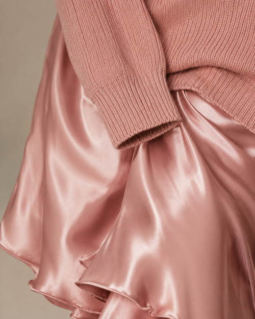 Blush Pink Satin Maxi Dress and Sweater Two-Piece Set