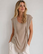 Discreet Beige Open-Knit Draped Tunic Top Small • Versatile