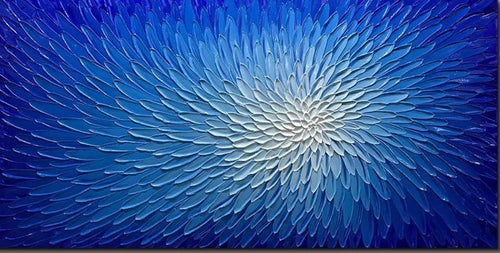 AMEI 30x60 Ocean Blue White Hand-Painted Textured Abstract Canvas Wall Art