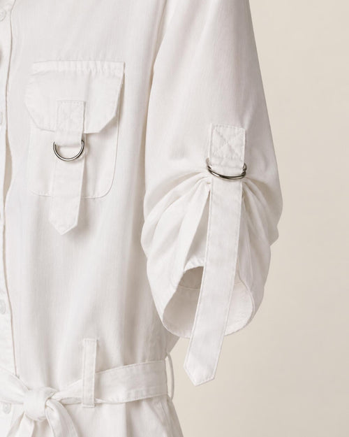 Pretty Good White Belted Utility Tunic Top Roll-Tab Sleeves D-Ring Pockets